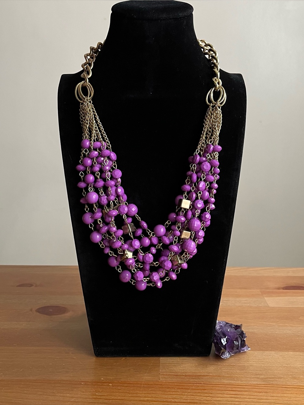Statement  9-strand resin bead statement necklace purple beads women's jewelry